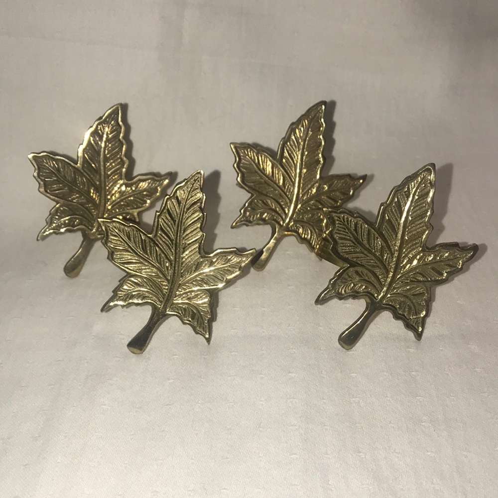 4 Brass Maple Leaf Napkin Rings